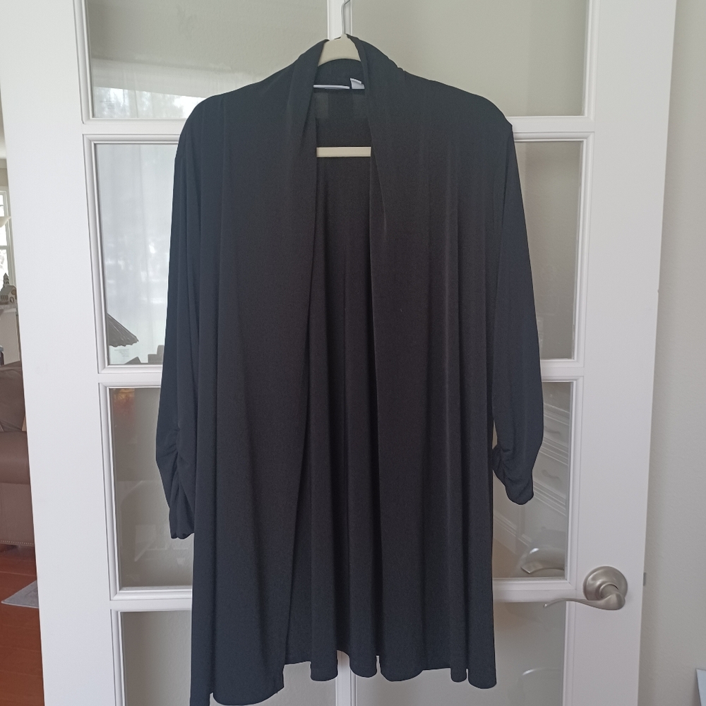 Susan Graver Black Liquid Knit 2X Womens 3/4th Sleeve Cardigan